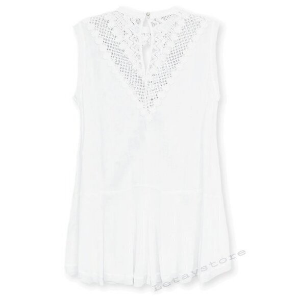 NWT POL Crochet Lace High Neck with Keyhole Flowy Blouse Tunic Top - Picture 6 of 6